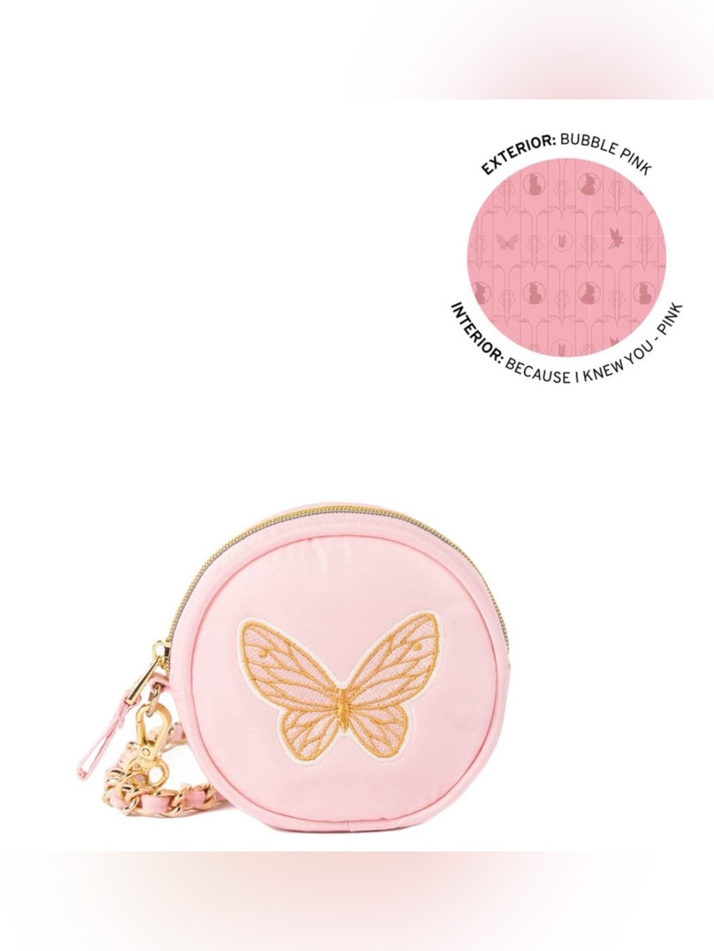 Wicked x Lug Ozwheel Circle Pouch & Metal Chain Wristlet. Pink. NWT